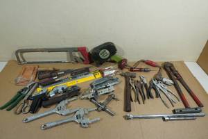 Large Assortment of Tools - Spanner Wrenches, Pliers, Manual Drill, Cutters