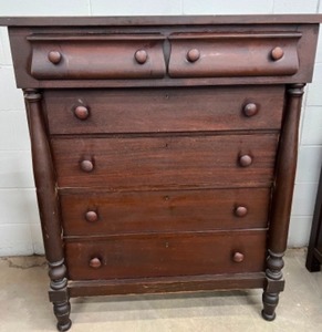 lot 37 image: Antique Tallboy Dark Finish Dresser w6 Drawers