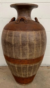 lot 48 image: Large 3 FOOT Grecian Terracotta Basket Weave UrnVase