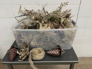 lot 101 image: Christmas Faux Florals Champagne Color Spikes, Pinecones, Garland