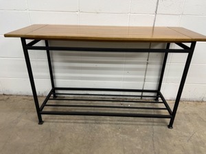lot 108 image: Inlaid Wood Table Top with Black Iron Base