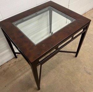 lot 110 image: Hammered Metal Side Table wGlass Insert