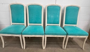 lot 21 image: 4 Post Modern Teal Velvet Dining Chairs #2