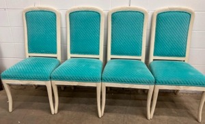 lot 20 image: 4 Post Modern Teal Velvet Dining Chairs #1