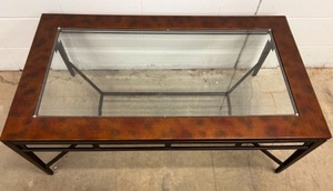 lot 111 image: Hammered Metal Rectangle Coffee Table wGlass Insert