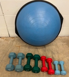 lot 125 image: Exercise Bosu Ball & Hand Weights