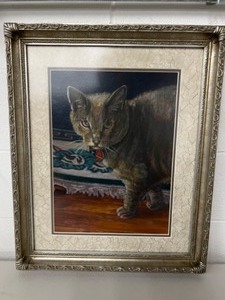 lot 157 image: Framed Art Cat Print Artwork HOLLEY