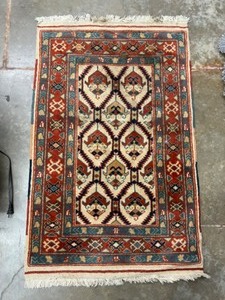 lot 14 image: Antique 3 x 5 Multicolor Wool Rug