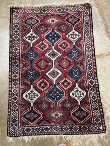 lot 15 image: Antique 3 x 5 Multicolor Wool Rug