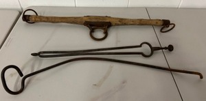 lot 168 image: Antique Ox Yoke, Ice Pick & Blacksmith Tongs