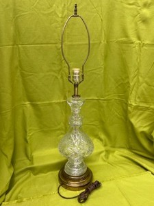 lot 205 image: Vintage Cut Crystal Tall Lamp wBrass Base