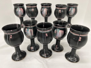 lot 209 image: 10 Vintage Modern Stoneware Goblets