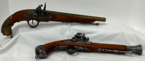 lot 212 image: Vintage Flintlock Pistols Faux Reproductions 
