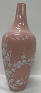 lot 87 image: Mid Century Porcelain PINK with Pate Sur Pate Flowers Vase