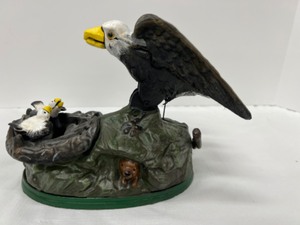 lot 241 image: Vintage Cast Iron Bank Eagle wMecahnical Coin Bank