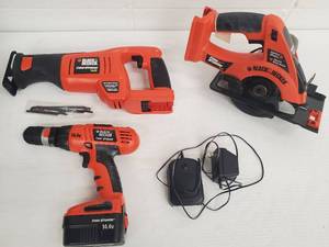 lot 280 image: Black & Decker Cordless Set Drill, Saw & Sawall