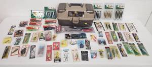 lot 273 image: Plano Tackle Box wFishing Lures, Knife, Pliers