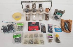 lot 304 image: Vintage Glass Steel Organizer & Misc. Hardware