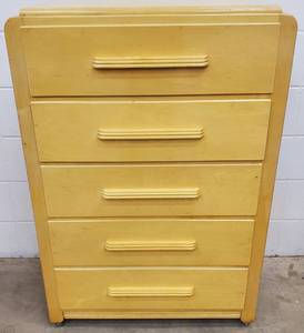 lot 329 image: Vintage Art Deco 50s Blonde Maple 5 Drawer Dresser