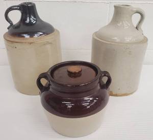 lot 391 image: 2 Vintage Pottery Jugs and Stoneware Bean Pot