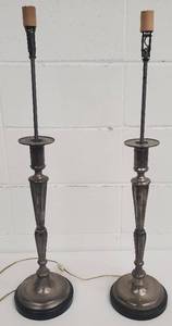 lot 393 image: Pair of 1983 SARREID Di Erras Silver Plated Tall Candlestick Lamps