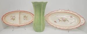 lot 420 image: Vintage RED WING Green Vase & 2 Floral Serving Dishes