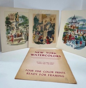 lot 422 image: Vintage New York Watercolors - signed - Donald Art Co., Inc., N.Y. No. 1880 - 3 Prints