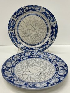 lot 428 image: Dedham Pottery Plates RABBIT & IRIS Flower Patterns Antique Crackle Finish 6