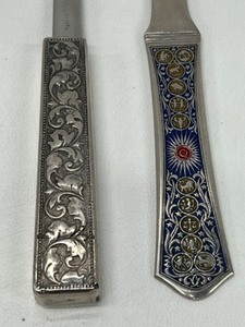 lot 433 image: Sterling Silver Letter Openers Enamaled and Repousse German