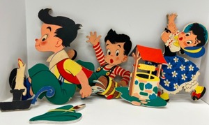 lot 455 image: Vintage Mother Goose Pin-Ups Jack &  Jill  Jhonny Be Nimble Nursery Rhymes Wall Decor