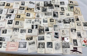 lot 456 image: Vintage Christmas Photo Cards Babies Santa 1950s Black and White Pictures