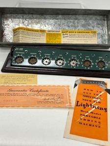 lot 461 image: Vintage The Lightning Portable Adding Machine Scientific Mechanical in Original Metal Box