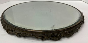 lot 462 image: Antique Bronze Footed Mirror Serrated Beveled Mirror Victorian