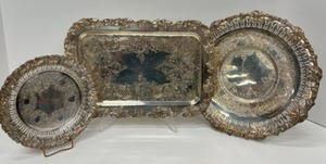 lot 333 image: 3 Silver S.P. Copper Tray, Rideau Plate & Rectangular Plate