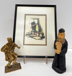 lot 340 image: Vintage B. ROZWER Signed Print and Jewish Figurines