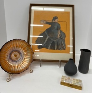 lot 341 image: Vintage DEGAS 1875 Print, Pearl Box, Carnival Bowl and Vases