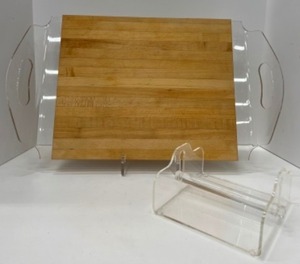 lot 349 image: Lucite Wooden Cutting Board and Napkin Holder
