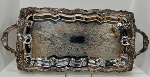 lot 365 image: Vintage Heavy Silver Plate Footed Serving Tray