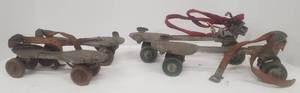 lot 569 image: Set of Antique Metal Roller Skates wLeather Straps