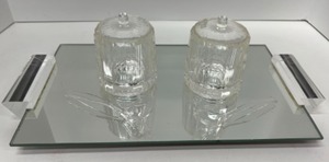 lot 525 image: Vintage Modernist Acrylic Handled Tray & Acrylic Sugar Bowls with Spoons