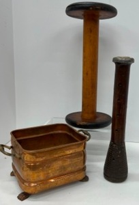 lot 547 image: Wooden Spool Candlesticks & Copper