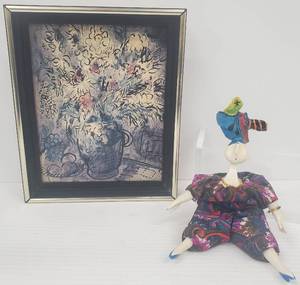 lot 650 image: Vintage Poupee Millet CERRI Porcelain Doll & Marc Chagall Print