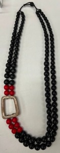 lot 577 image: SYLCA Wooden Bead Statement Necklace Black, Red & Tan