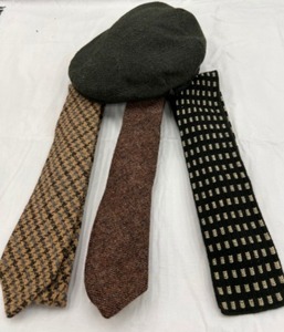 lot 637 image: Vintage Wool Driver Hat by Shanon and 3 Wool Ties Made in Scotland