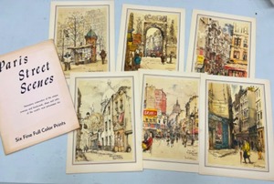 lot 683 image: Vintage MCM Paris Street Scenes 6 Litho Prints Portfolio by Jan Korthals