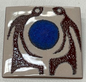 lot 571 image: Vintage Studio Art Copper Enameled Pin Signed MODERNIST Style