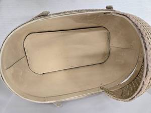 lot 693 image: Antique Wicker Basket Bassinet Stenciled Pink Swan