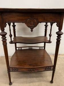 lot 122 image: Antique Victorian Carved Tiered Side Table