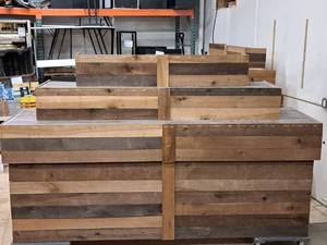 lot 604 image: Custom Wood Display 3-tier