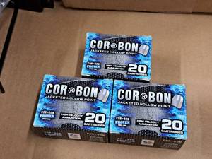 lot 635 image: Lot of (3 Boxes) Cor Bon .380 Auto 90 gr JHP Cartridges 20-count